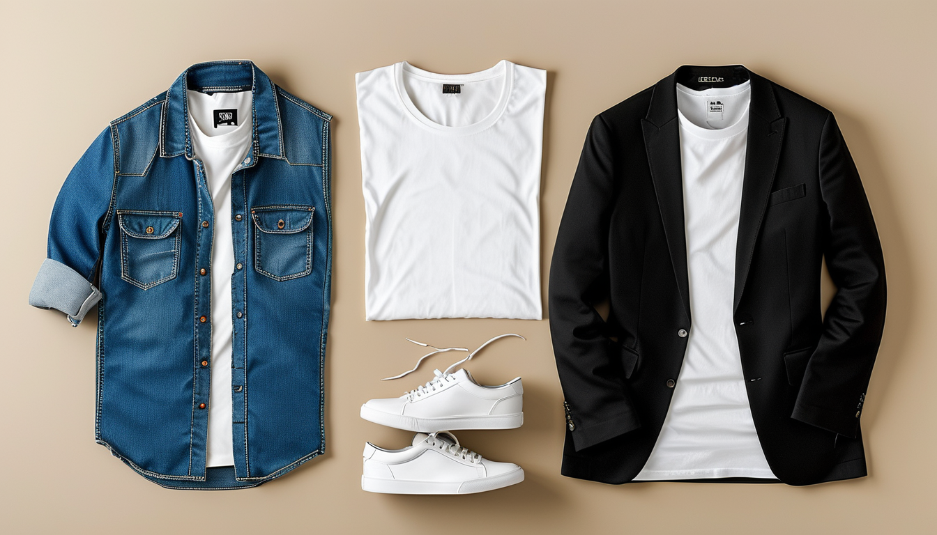 Five versatile wardrobe basics laid out flat